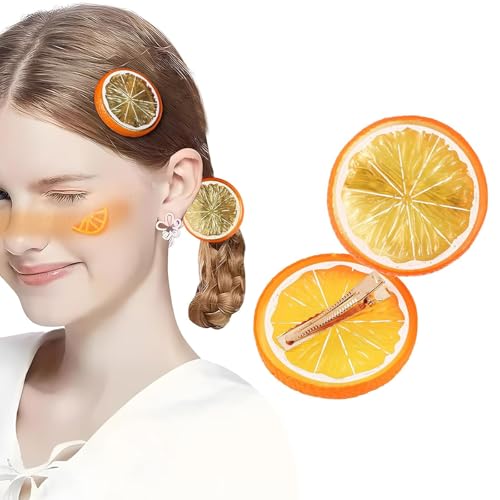 Vroxdrez 2 Stück Haarspangen Orange Haarklammern mit Orangenscheiben süße und modische Obst Haarclips stabiler Halt für Damen Mädchen ideal für Fasching Karneval Party von Vroxdrez