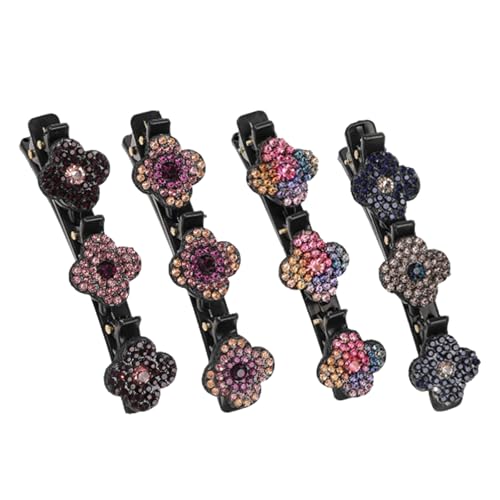 Vroxdrez 4 Stück Five Leaf Clover Haarspangen, Neue 2025 Kristall Haarschmuck Blumen, Geflochtene Haarspangen für Damen & Mädchen, Stilvolle Frisuren Accessoires (#2) (A) von Vroxdrez