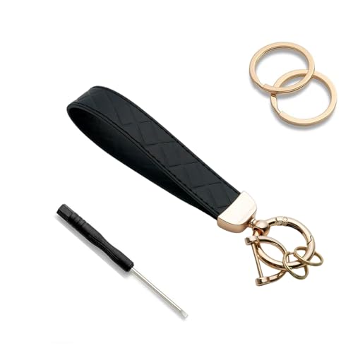 Vroxdrez Schlüsselanhänger Damen – Hochwertiger Leder Autoschlüsselanhänger mit Schlüsselband kurz, Eleganter & Robuster Schlüsselanhänger Auto Frauen (Schwarz) von Vroxdrez