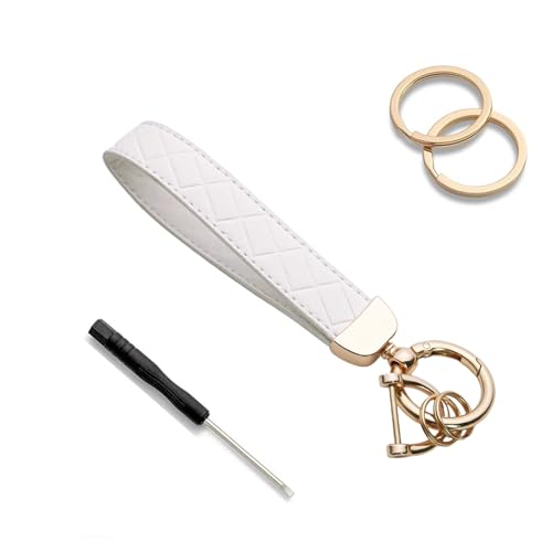 Vroxdrez Schlüsselanhänger Damen – Hochwertiger Leder Autoschlüsselanhänger mit Schlüsselband kurz, Eleganter & Robuster Schlüsselanhänger Auto Frauen (Weiß) von Vroxdrez