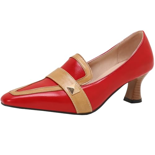 Vrupons Damen Elegante Pumps mit Kegelabsatz und spitzer Zehenpartie (Rot, 40) von Vrupons