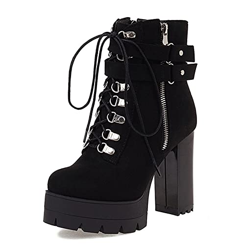 Vrupons Damen High Heel Ankle Boots mit Plateau(Schwarz,38) von Vrupons