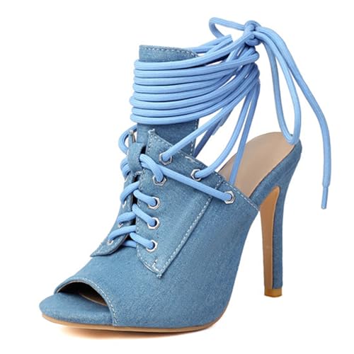 Vrupons Damen High Heel Sandaletten mit Peep Toe Kreuzbanddesign | Abendmode & Festliche Anlässe (Blau, 46 EU) von Vrupons