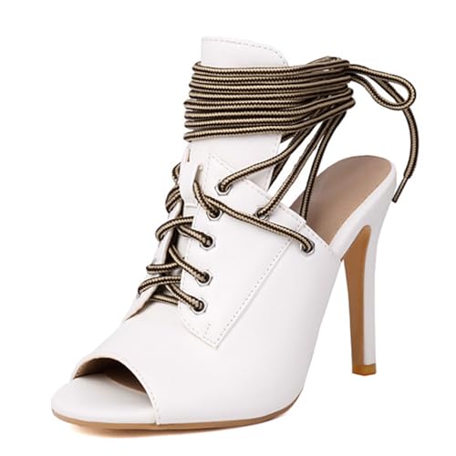 Vrupons Damen High Heel Sandaletten mit Peep Toe Kreuzbanddesign | Abendmode & Festliche Anlässe (Weiß, 41 EU) von Vrupons