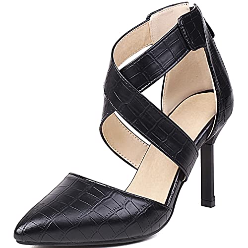 Vrupons Damen High Heels mit geschlossener Spitze und Reißverschluss hinten(Schwarz1,46) von Vrupons