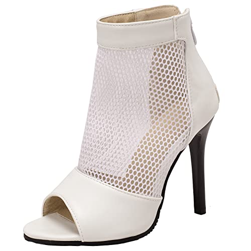 Vrupons Damen Mesh-Sandalen mit Peeptoe und Stiletto-Absätzen (Weiß, 32) von Vrupons