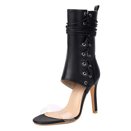 Vrupons Damen Open-Toe Sandalen, 10,5CM Spitzhacke | Querbänder mit Seitenreißverschluss für Parties, Mode (Schwarz, 40 EU) von Vrupons