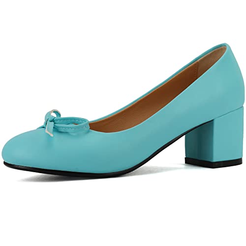 Vrupons Damen-Pull-on-Pumps mit runder Spitze für Business Utility/Dating (Pu Blau, 39) von Vrupons