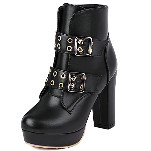 Vrupons Damen Punk Slip on Ankle Boots mit hohem Absatz (Schwarz,36) von Vrupons