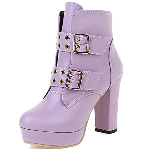 Vrupons Damen Punk Slip on Ankle Boots mit hohem Absatz (Violett,38) von Vrupons