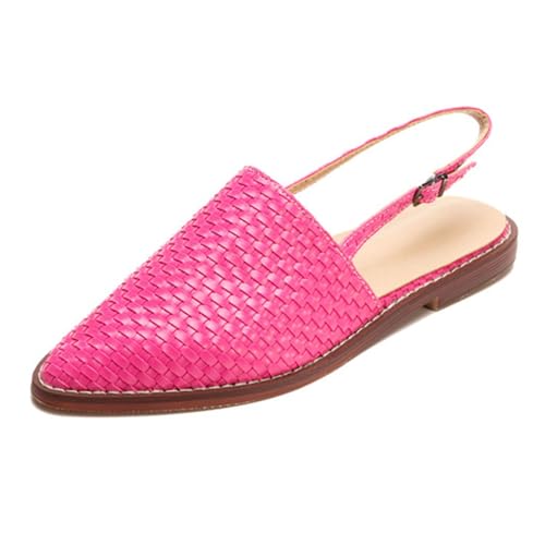 Vrupons Damen Sandaletten Mit Raffia-Optik Flache Bequeme Schlupf-Sandalen | Büro, Freizeit & Stadtspaziergänge (Rosenrot, 38 EU) von Vrupons