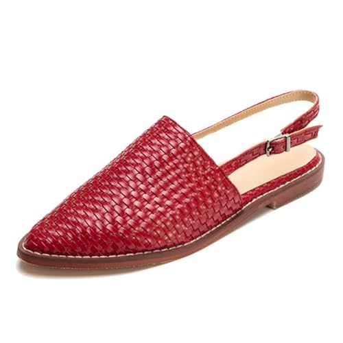 Vrupons Damen Sandaletten Mit Raffia-Optik Flache Bequeme Schlupf-Sandalen | Büro, Freizeit & Stadtspaziergänge (Weinrot, 42 EU) von Vrupons
