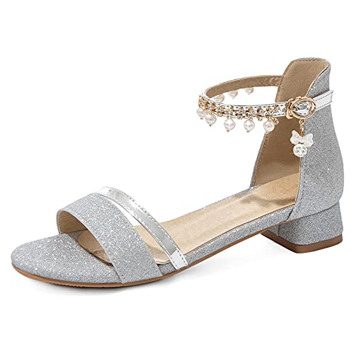 Vrupons Damen Schuhe Fashion Sandalen Knöchelriemen Peep Toe Sandalen(Silber1,37) von Vrupons