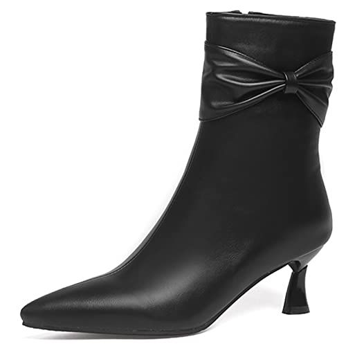 Vrupons Damen Spitzstiefel mit Reißverschluss und mittlerer Ferse (Schwarz,39) von Vrupons