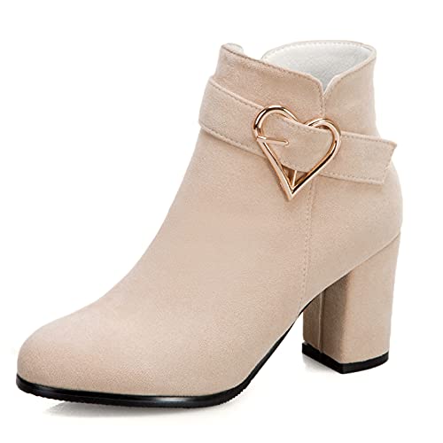 Vrupons Damen-Stiefeletten mit Blockabsatz und Hohem Absatz(Beige, 40 EU) von Vrupons