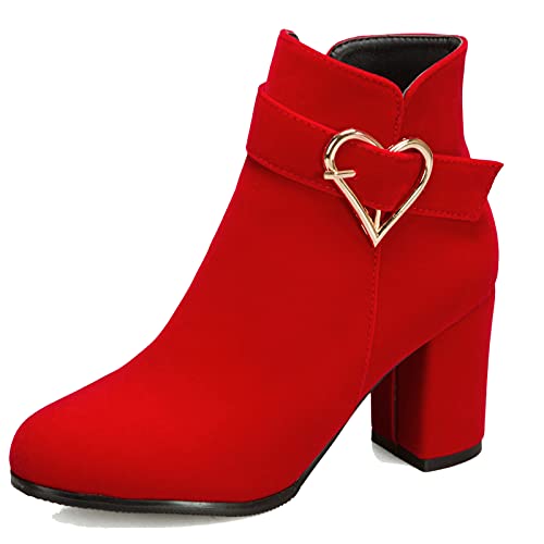 Vrupons Damen-Stiefeletten mit Blockabsatz und Hohem Absatz (Rot, 38 EU) von Vrupons