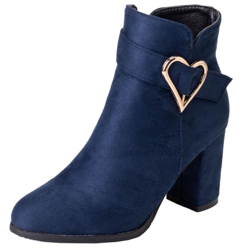 Vrupons Damen-Stiefeletten mit Blockabsatz und Hohem Absatz (Dunkelblau, 38 EU) von Vrupons