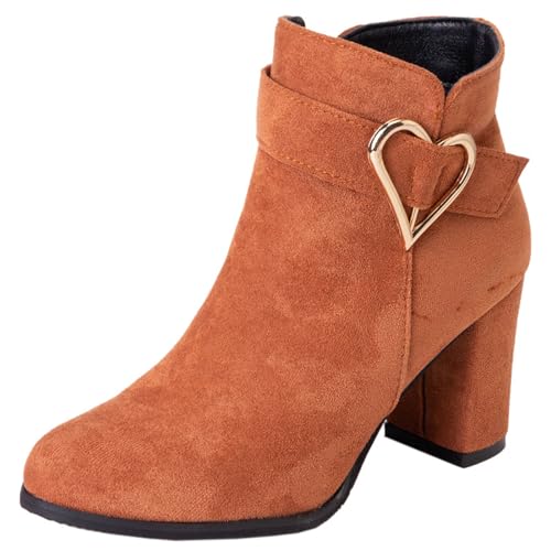 Vrupons Damen-Stiefeletten mit Blockabsatz und Hohem Absatz (Dunkelbraun, 38 EU) von Vrupons