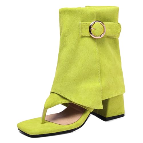 Vrupons Damen Toe-Post Blockabsatz Sandaletten mit Metall Schnalle Detail | Freizeit & Büro Alltagsschuhe (Grün, 43 EU) von Vrupons