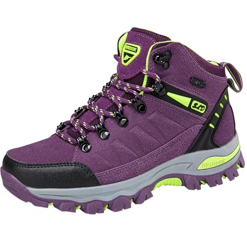 Vrupons Damen Wasserfeste und Strapazierfähige Wanderstiefel - rutschfeste Sohle, Perfekt für Kletter- und Trekkingabenteuer (Lila, 41) von Vrupons