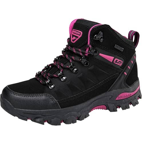 Vrupons Damen Wasserfeste und Strapazierfähige Wanderstiefel - rutschfeste Sohle, Perfekt für Kletter- und Trekkingabenteuer (Schwarz Fuchsie, 40) von Vrupons