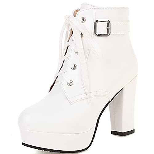 Vrupons Elegante Plateau-Stiefeletten mit Schnürung für Damen (Weiß, 39) von Vrupons
