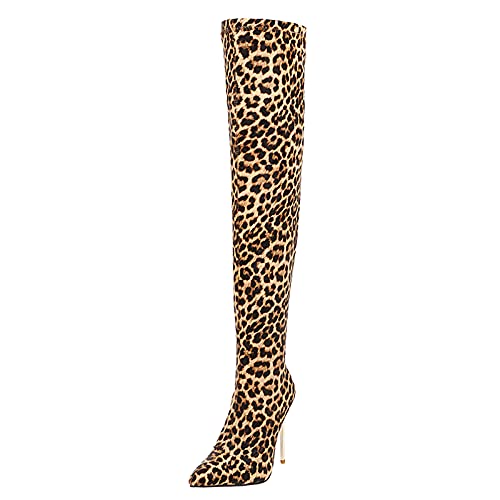 Vrupons Fashion Damen Overknee Stiefel mit Stilettoabsatz(Leopard, 38) von Vrupons