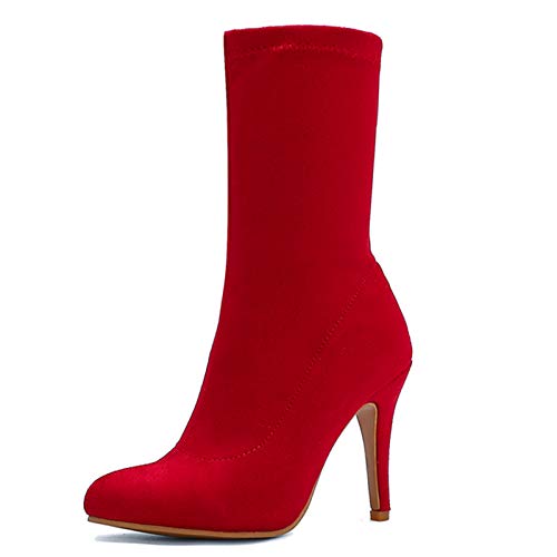 Vrupons Fashion Damen Schlüpfen Stiefeletten mit Stilettoabsatz (Rot, 39EU) von Vrupons