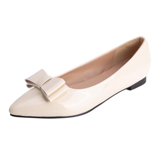 Vrupons Flache Spitzenschuhe | Schleifen-Detail Schlupfpumps für Damen Bequem Weite Passform (Beige, 32 EU) von Vrupons