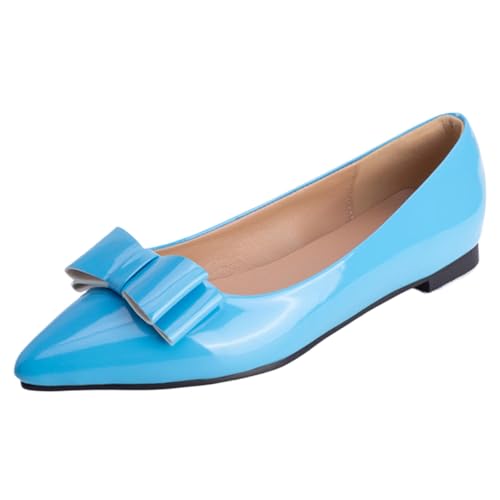 Vrupons Flache Spitzenschuhe | Schleifen-Detail Schlupfpumps für Damen Bequem Weite Passform (Blau, 50 EU) von Vrupons