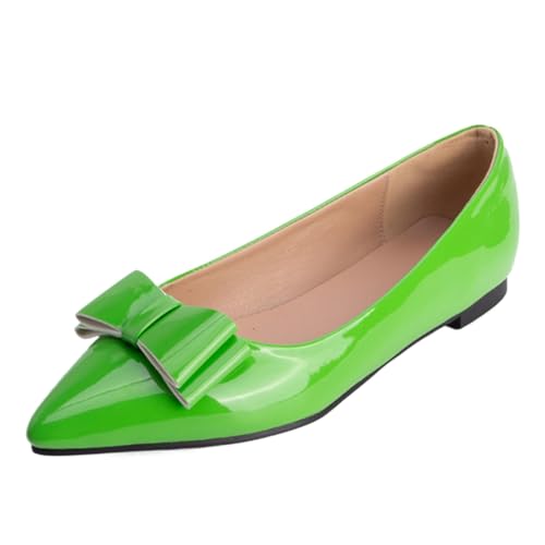Vrupons Flache Spitzenschuhe | Schleifen-Detail Schlupfpumps für Damen Bequem Weite Passform (Grün, 47 EU) von Vrupons