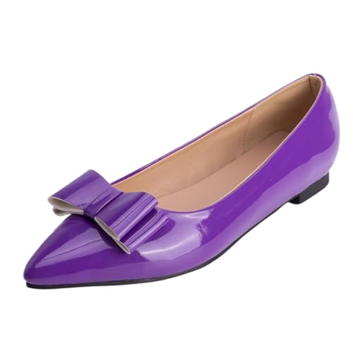 Vrupons Flache Spitzenschuhe | Schleifen-Detail Schlupfpumps für Damen Bequem Weite Passform (Lila, 36 EU) von Vrupons
