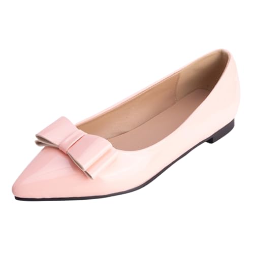 Vrupons Flache Spitzenschuhe | Schleifen-Detail Schlupfpumps für Damen Bequem Weite Passform (Rosa, 42 EU) von Vrupons