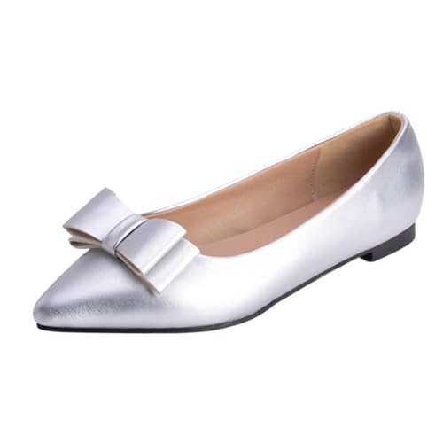 Vrupons Flache Spitzenschuhe | Schleifen-Detail Schlupfpumps für Damen Bequem Weite Passform (Scherbe, 41 EU) von Vrupons