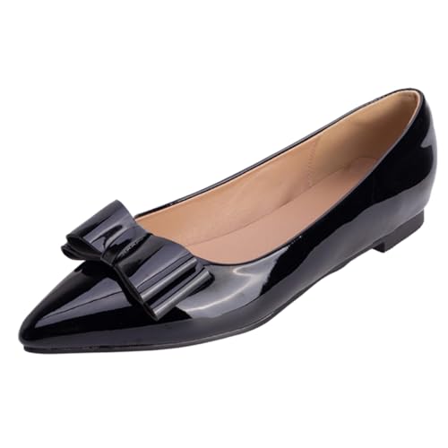Vrupons Flache Spitzenschuhe | Schleifen-Detail Schlupfpumps für Damen Bequem Weite Passform (Schwarz, 36 EU) von Vrupons