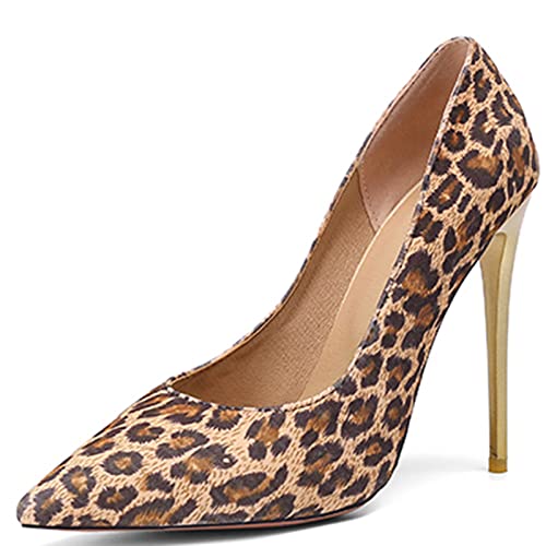 Vrupons Frauen Sexy High Heels Slip-on Pumps mit Spitzen Zehen (Leopard, 45 EU) von Vrupons