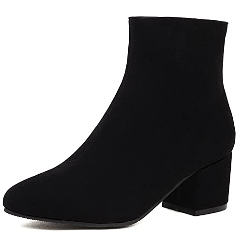 Vrupons Frauen Vintage gefrostet Solid Farbe Block Ferse Stiefeletten mit Reißverschluss (Schwarz,43) von Vrupons