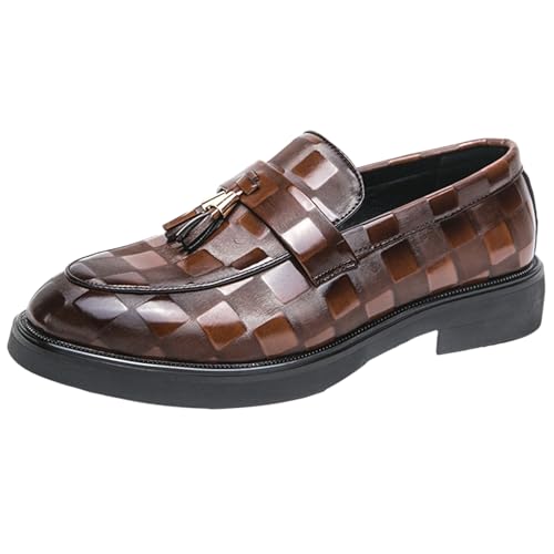 Vrupons Herren Loafers Größenschuhe Groß Größen Bequeme Rundkappe PU Schlupfschuhe (Braun, 40 EU) von Vrupons