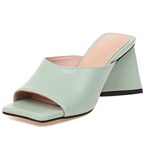 Vrupons Open Square Toe Pantoletten mit Blockabsatz für Damen (Hellgrün, 40 EU) von Vrupons