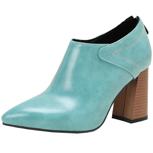 Vrupons Stilvolle modische kurze Stiefel für Damen mit spitzer Zehenpartie und Reißverschluss hinten - Chunky High Heel (Blau, 39) von Vrupons