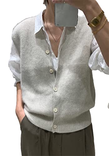 100% Kaschmir V-Ausschnitt Cardigan Weste Damen Ärmellos Cardigan Pullover Solid Casual Lose Weste, grau, 46 von Vsadsau