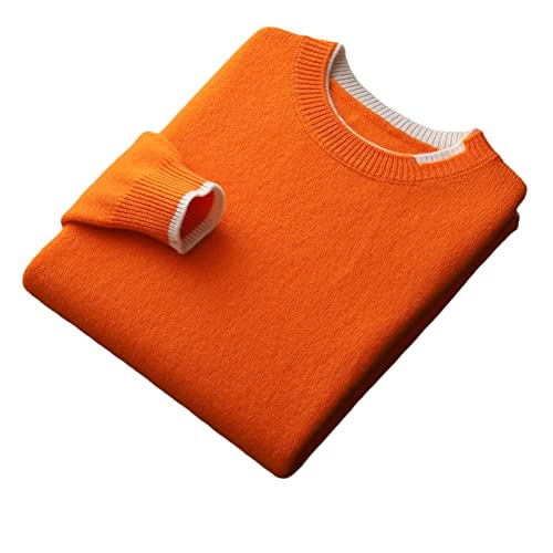 100% Merinowolle Pullover Herren Farbe Kontrast Strickpullover Thermo Fake Zweiteiler, Orange, Medium von Vsadsau