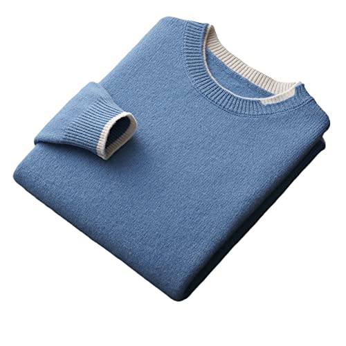 100% Merinowolle Pullover Herren Farbe Kontrast Strickpullover Thermo Fake Zweiteiler, blau, X-Large von Vsadsau