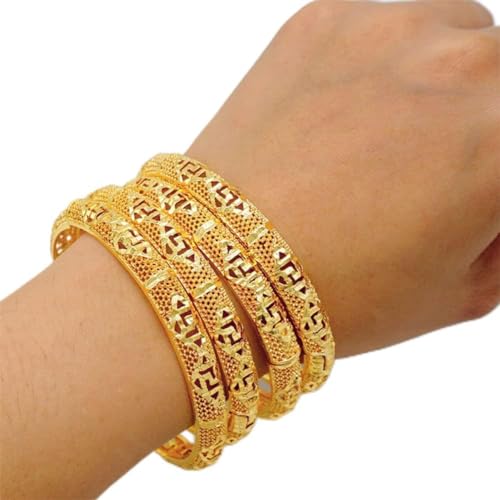 Äthiopische Armreifen für Damen, afrikanische brasilianische Armreifen, Naher Osten, goldfarben, 4 Stück von Vsadsau