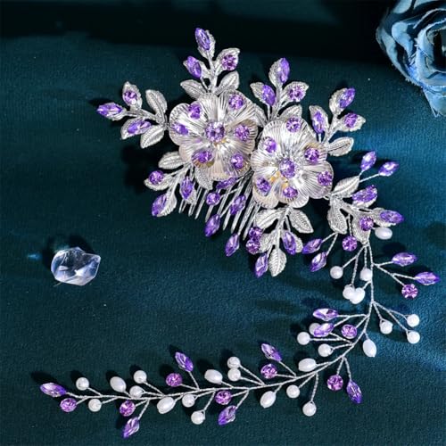 Blumen-Haarkamm aus Legierung, Hochzeits-Stirnband, Brautschmuck, Perlen, Braut-Kopfschmuck, Hp511, Violett von Vsadsau