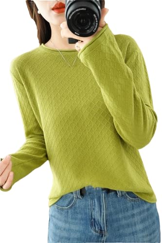 Damen 100% Baumwolle Basic Pullover Langarm Rundhals Pullover Sweater Dünne Strickpullover, Gn, M von Vsadsau