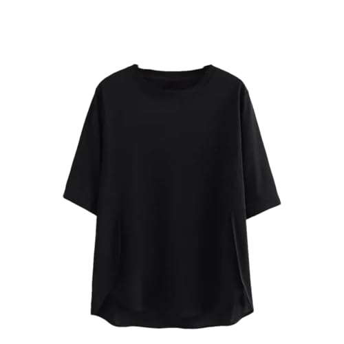 Damen Solide Kurzarm T-Shirt Rundhals Lose Patchwork Große Größe Pullover Tops, Schwarz , XXL von Vsadsau