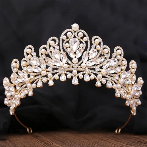 Damen Strass Diadem Braut Perle Krone Miss Tiara Kopfschmuck Hochzeitskleid Haarschmuck von Vsadsau