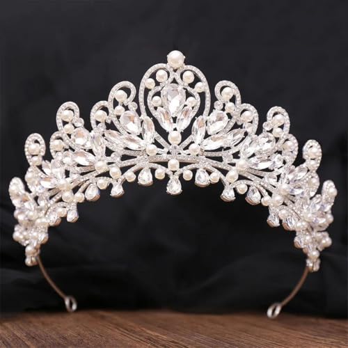 Damen Strass Diadem Braut Perle Krone Miss Tiara Kopfschmuck Hochzeitskleid Haarschmuck von Vsadsau