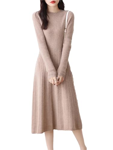 Frauen Stricken Wolle Winter Pullover Kleider Weibliche O-Neck Wolle Solide Langarm Pullover Kleider, Khaki9, XX-Large von Vsadsau